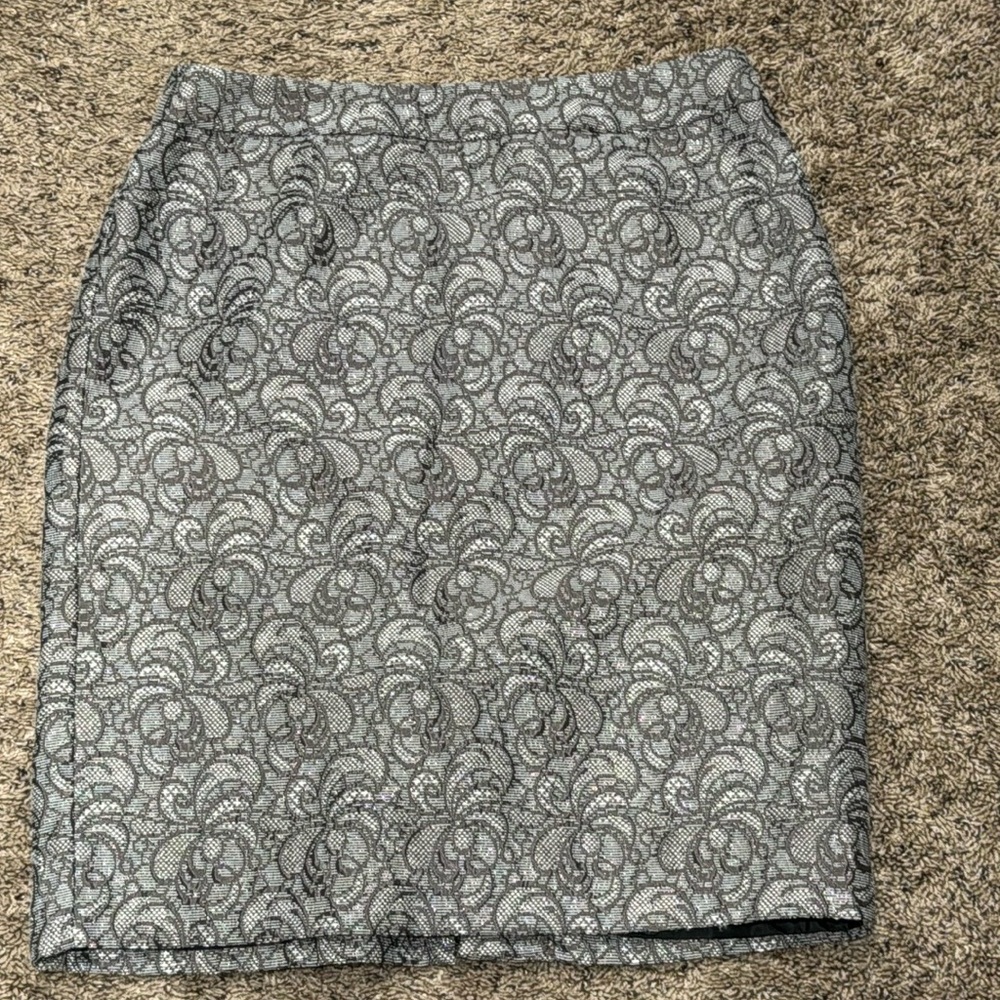 Ann Taylor Skirt Womens Brown Floral Jacquard Silver Metallic Size 6